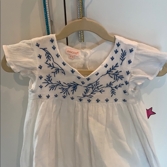 White Summer Dress w/Blue Leaves by Gocco - Picture 2 of 7